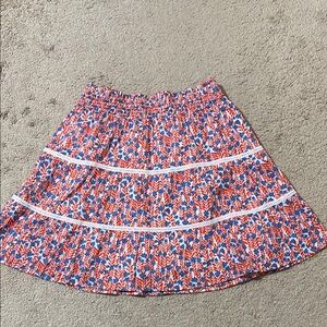 J. Crew Red and Blue Skater Skirt with Tiered Pleats